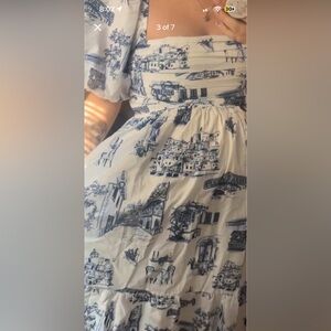 Scenic Print Blue and White Dress